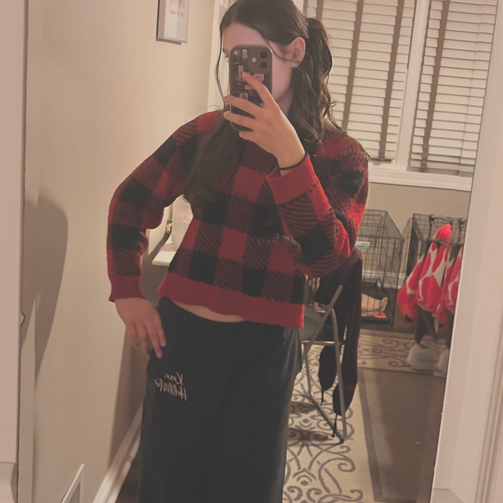 Red and Black Plaid Sweater